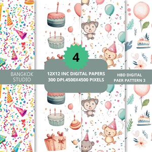 Motifs numériques colorés et mignons sans couture de joyeux anniversaire (HBD), décoration d'anniversaire, impressions festives HBD