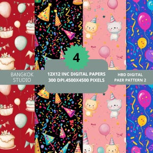 Motifs numériques colorés et mignons sans couture de joyeux anniversaire (HBD), décoration d'anniversaire, impressions festives HBD