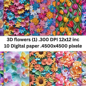 Digitale Blumen, 3D-Blumen Clipart, nahtlose Blumen, 3D-Blumenkunst, 3D-Blüten, florale Hintergründe