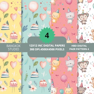Motifs numériques colorés et mignons sans couture de joyeux anniversaire (HBD), décoration d'anniversaire, impressions festives HBD