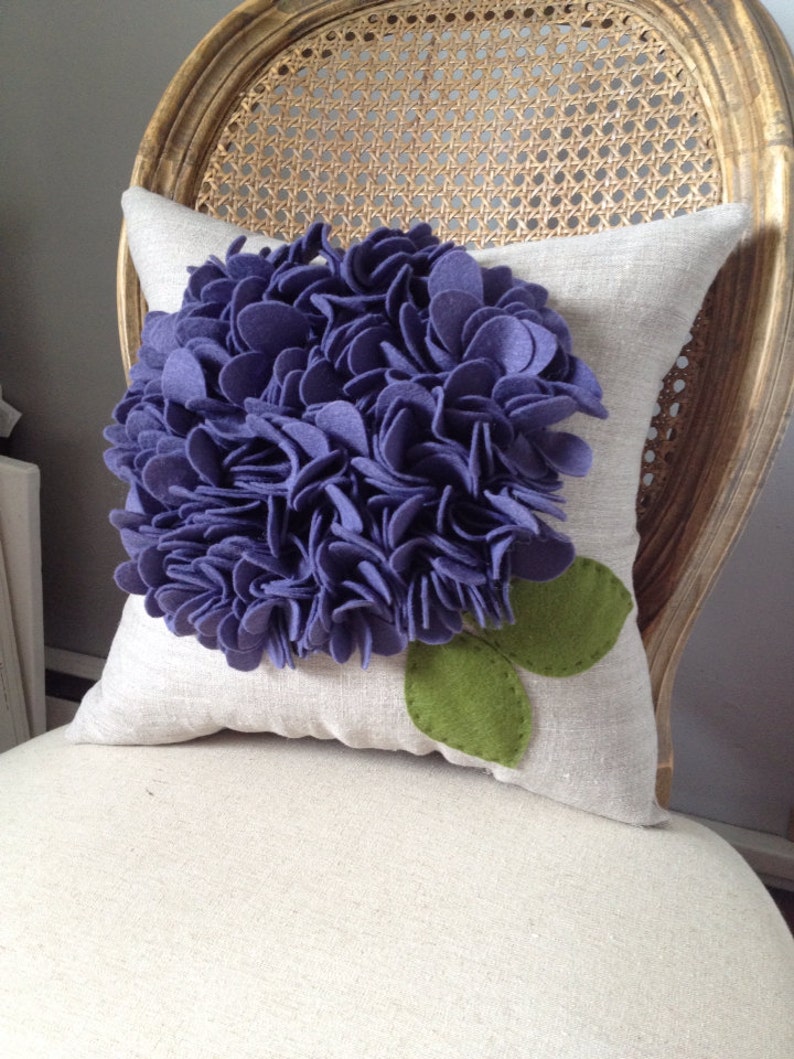 Purple Ruffle Flower Pillow in Eggplant Purple on Oatmeal Etsy