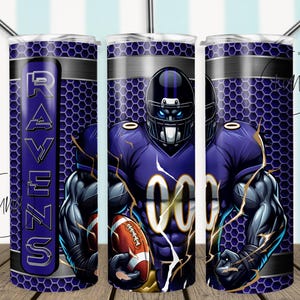 Papier d&#39;emballage skinny 20 oz Raven | Conception de gobelet de football | Gobelet mince 20 oz à sublimation numérique | Gobelet fin 20 oz PNG
