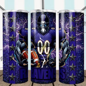 Papier d&#39;emballage skinny 20 oz Raven | Conception de gobelet de football | Gobelet mince 20 oz à sublimation numérique | Gobelet fin 20 oz PNG
