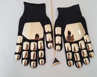 Pair of Daft Punk Guy Manuel Thomas Bangalter Gold Chrome Mirror Gloves