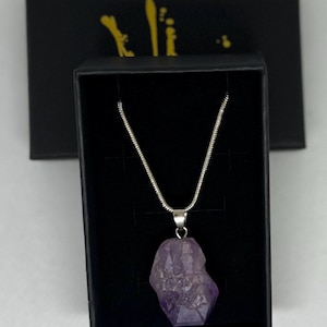 Amethyst Raw Crystal Sterling Silver Necklace February Birthstone - Healing Crystal. Gemstone necklace