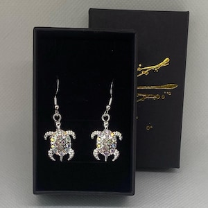 Silver Plated Turtle Rhinestone Earrings