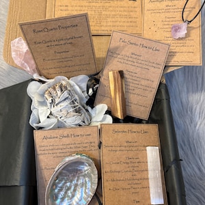 Positive Vibes Only - Set regalo Smudge: purifica il tuo spazio, la tua casa e il tuo spirito con salvia bianca, palo santo, selenite, ametista, quarzo rosa