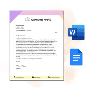 Plantilla de membrete / Membrete profesional, colorido y moderno / Microsoft Word / Pequeñas empresas / Personalizable e imprimible