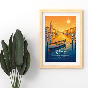 Sète Poster – Mediterranean Port at Sunset | Minimalist Illustration 45x60 | Digital HD Travel Poster France