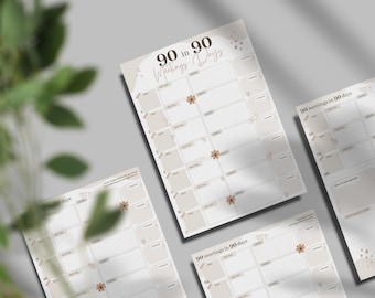 Calendario 90 en 90 A4 - 90 reuniones de recuperación (AA, NA, CODA, etc.) en 90 días