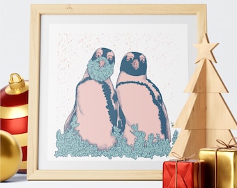 Pingüinos festivos - Impresión de ilustración