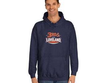 Sudadera con capucha 3rd & Loveland / Logotipo retro de fútbol americano universitario, azul marino