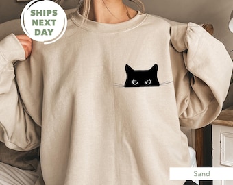 Black Cat Peeking Sweatshirt: Funny Cat Mom Gift