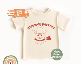 Meowdy Partner T-Shirt, Cat Lover Kids Shirt, Cowboy Cat Shirt, Kitty Kids Shirt, Country Western Kids T-Shirt, Cat Owner Baby Onesie® Gifts