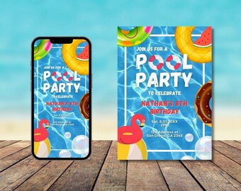 Pool Party Editable Invitation, Summer Birthday Party Evite, Text Invitation, Pool Party Invitation, Electronic Invite, Digital Invitation