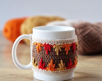 Herbst Tasse Häkeln Cozy Muster: Bunte Herbst Blätter Design