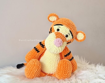 Tigger Crochet Pattern | Amigurumi Tiger Plush Pattern | Chenille Yarn Toy
