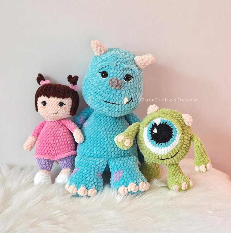 Virkade monsterplyschdockset PDF | 3 Amigurumi Monsters Inc Mönster bild 2