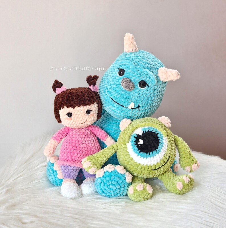 Virkade monsterplyschdockset PDF | 3 Amigurumi Monsters Inc Mönster bild 4