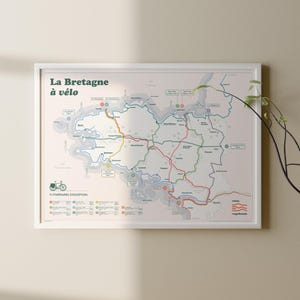 Affiche Bretagne à vélo - Les plus beaux parcours cyclables - Cadeau cycliste