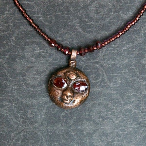 Third Eye Moon Choker, Garnet Starstruck Eyes, Recycled Copper, Beaded Cord image 2