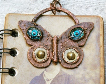 Creepy Goblincore Butterfly Necklace, Recycled Copper Electroformed Pendant