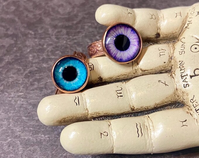 Eye Ring, Whimsigoth Style, Copper Swirl Band, Petite Sizes