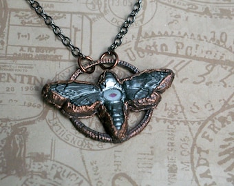Mystic Hawkmoth, Vintage Glass Third Eye, Electroformed Recycled Copper