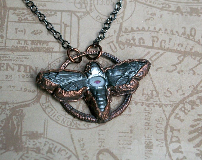 Mystic Hawkmoth, Vintage Glass Third Eye, Electroformed Recycled Copper