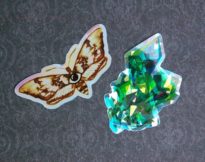 Holographic Moth & Crystal Sticker Duo