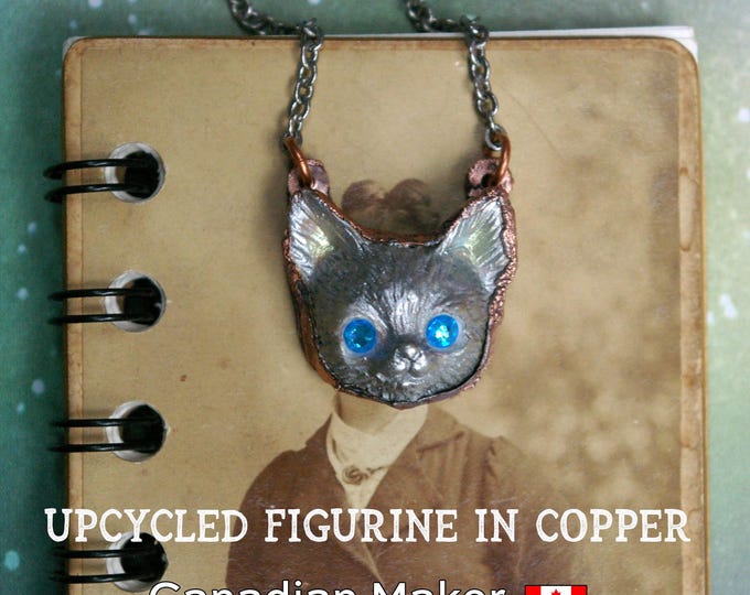 Upcycled Kitty Pendant, Spooky Necklace, Creepy Cute, Cat Lover Gift