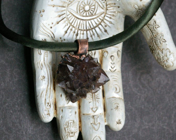 Red Amethyst Cluster Pendant, Thunder Bay Canada Stone, Green Silk Cord