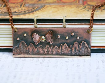 Fairycore Forest, Woodland Landscape, Recycled Mixed Metal Necklace, Will'o the Wisp