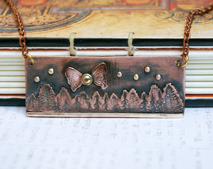 Fairycore Forest, Woodland Landscape, Recycled Mixed Metal Necklace, Will'o the Wisp