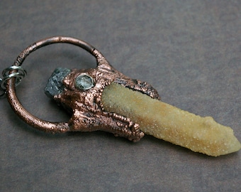 Fairy Quartz Pendant, Raw Sapphire, Herkimer Diamond, Recycled Copper