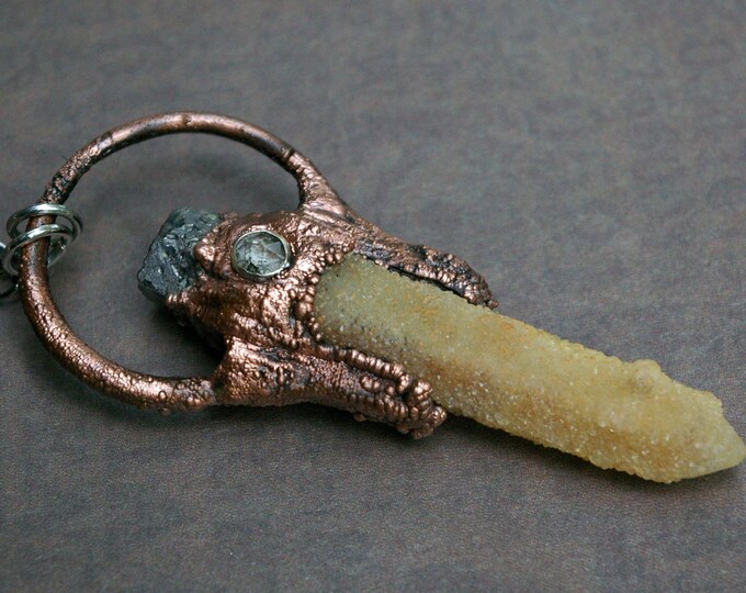 Fairy Quartz Pendant, Raw Sapphire, Herkimer Diamond, Recycled Copper
