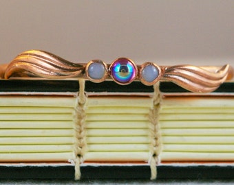 Retro Copper Bangle, Vintage Stones & Castings, Elegant Urban Fantasy Style, Small to Medium Size