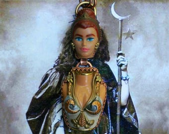 Warrior Woman Necklace, Upcycled Action Doll, Vintage Toy Lover