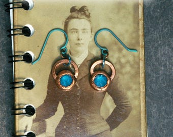 Teal Crystal & Titanium Earrings, Recycled Electroformed Copper Setting