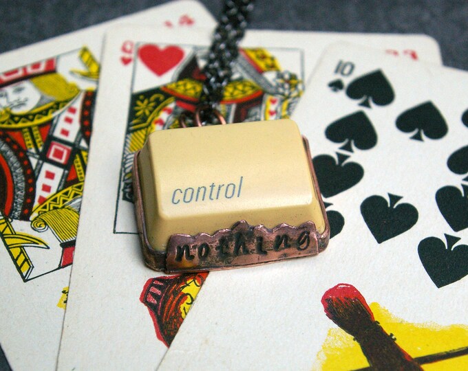 Vintage Control Keyboard Key Necklace, Upcycled Jewelry, Recycled Copper and Gunmetal Chain