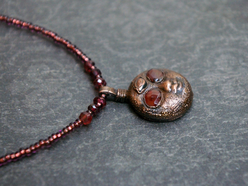 Third Eye Moon Choker, Garnet Starstruck Eyes, Recycled Copper, Beaded Cord image 3