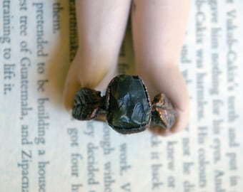 Raw Stone Agate Ring, Autumn Leaves, Recycled Copper, Size 5 1/2