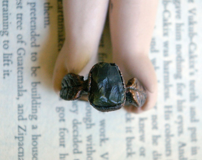 Raw Stone Agate Ring, Autumn Leaves, Recycled Copper, Size 5 1/2