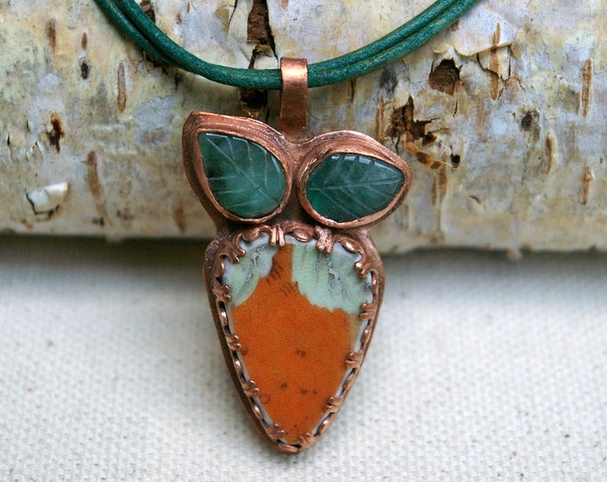 Strawberry Summer Garden Pendant, Gift for Gardener, Upcycled Ceramic, Emerald Leaves, Copper Setting