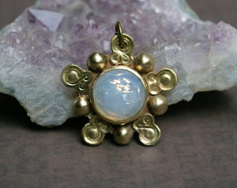 Brass and Vintage Glass Amulet on Leather Cord, Featured in "A Greener Pasture" Short Story