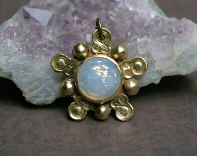 Brass and Vintage Glass Amulet on Leather Cord, Featured in "A Greener Pasture" Short Story