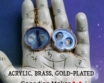 Skully Earring, Brass Setting, 18k Gold-plated Steel Leverbacks
