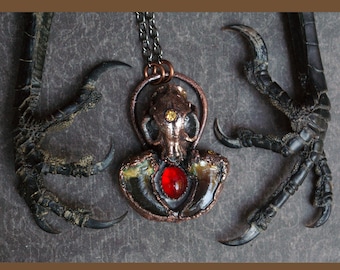 Vulture Culture Pendant, Coyote Claws, Vintage Gems, Recycled Electroformed Copper