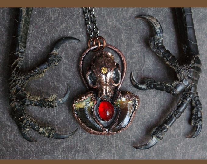 Vulture Culture Pendant, Coyote Claws, Vintage Gems, Recycled Electroformed Copper