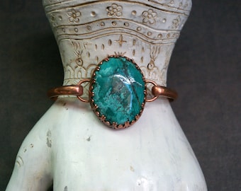 Retro Turquoise Copper Cuff, Petite Size Half-round Band, Tension Clasp